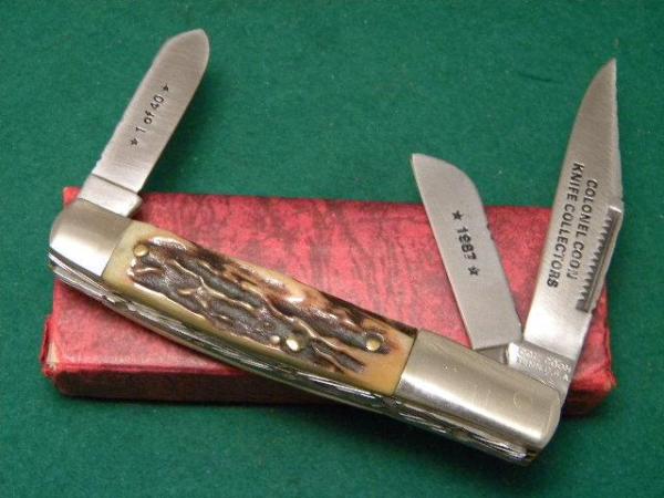 Col. Coon Tenn., USA 1987 Colonel Coon Knife Collectors Stag Stockman Knife *Fileworked* - NIB Col. Coon Tenn., USA 1987 Colonel Coon Knife Collectors Stag Stockman Knife *Fileworked* - NIB