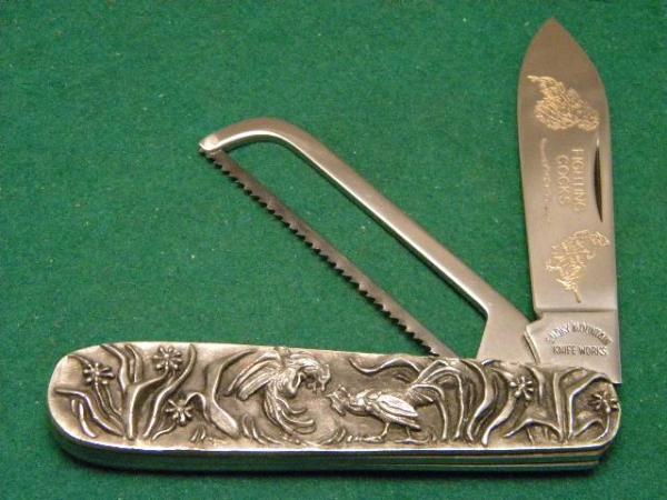 Smokey Mountain Knife Works Fighting Cocks Knife with Cock Spur Saw - Shaw Leibowitz Handles Smokey Mountain Knife Works Fighting Cocks Knife with Cock Spur Saw - Shaw Leibowitz Handles