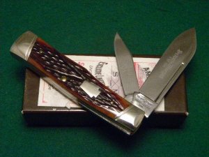 Schatt & Morgan Titusville PA. 2005 Bone 042240 Gunstock 2 Blade Knife 1 of 100 - NIB