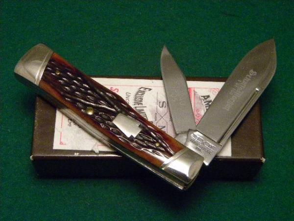 Schatt & Morgan Titusville PA. 2005 Bone 042240 Gunstock 2 Blade Knife 1 of 100 - NIB Schatt & Morgan Titusville PA. 2005 Bone 042240 Gunstock 2 Blade Knife 1 of 100 - NIB