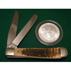 Case XX USA 1991 Rogers Bone ROG6254 SS Silver Dollar Trapper Knife & Coin Set - NIB Case XX USA 1991 Rogers Bone ROG6254 SS Silver Dollar Trapper Knife & Coin Set - NIB