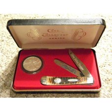 Case XX USA 1991 Rogers Bone ROG6254 SS Silver Dollar Trapper Knife & Coin Set - NIB Case XX USA 1991 Rogers Bone ROG6254 SS Silver Dollar Trapper Knife & Coin Set - NIB