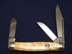C. Risner Indian Head Solingen Germany Orange Swirl Stockman Knife