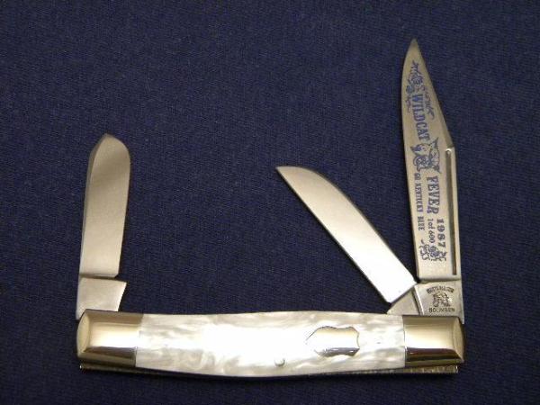 Fight'n Rooster Frank Buster Celebrated Cutlery Germany Imitation Pearl Stockman Knife c.1987 Fight'n Rooster Frank Buster Celebrated Cutlery Germany Imitation Pearl Stockman Knife c.1987