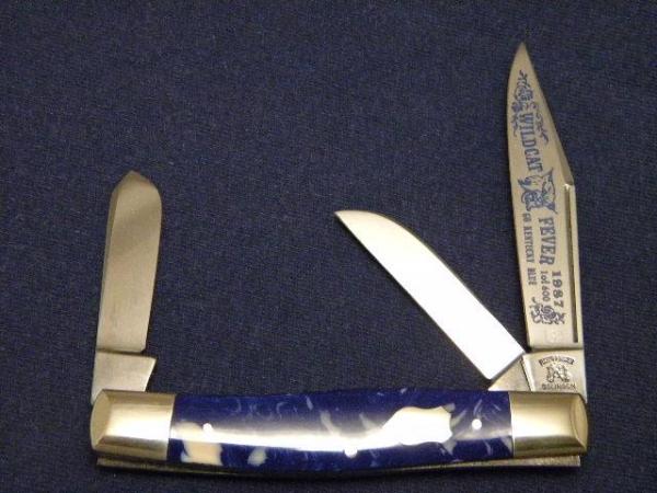 Fight'n Rooster Frank Buster Celebrated Cutlery Germany Blue Wildcat Fever Stockman Knife c.1987 Fight'n Rooster Frank Buster Celebrated Cutlery Germany Blue Wildcat Fever Stockman Knife c.1987