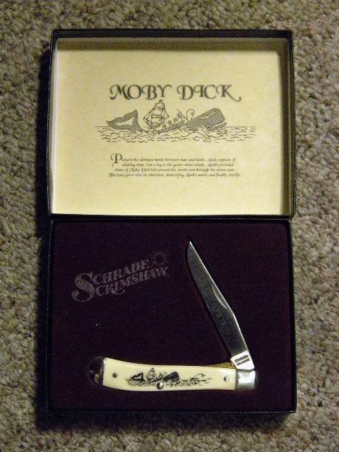 Schrade + USA SC503 Scrimshaw Moby Dick Trapper Lock Knife - NIB Schrade + USA SC503 Scrimshaw Moby Dick Trapper Lock Knife - NIB