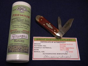Great Eastern Cutlery Northfield UN-X-LD 2008 Amber Jigged Bone 251208J Jack Knife 1 of 50