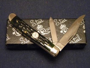 Queen Cutlery 1999 NKCA Youth Knife Green Bone Mini Trapper