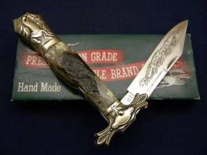 Parker Cut. Co. Hand Made Japan Bone EK-1 Folding Lockback Bowie Knife - NIB