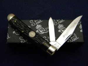 Queen Cutlery 1999 NKCA Youth Knife Green Bone Mini Trapper