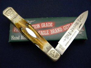 Parker Cut. Co. Hand Made Japan Stag EK-2 Folding Lockback Bowie Knife - NIB