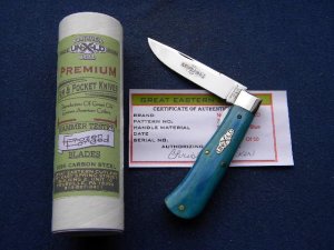 Great Eastern Cutlery Northfield UN-X-LD 2008 Stonewashed Blue Bone 735108L Linerlock Trapper Knife