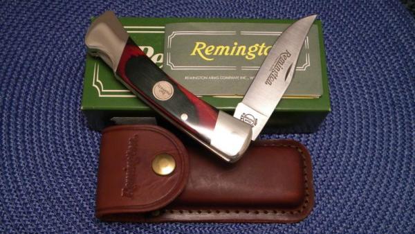 Remington UMC USA R-9 Wood Folding Lockback Knife & Leather Pouch - NIB Remington UMC USA R-9 Wood Folding Lockback Knife & Leather Pouch - NIB