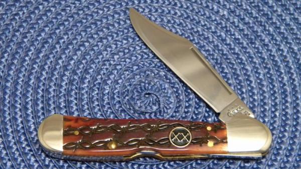 Case XX USA 2002 Dark Amber Bone w/Barb Wire 61549L SS Copperlock Knife - SFO