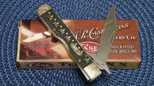 Case XX USA 2010 Carved Natural Bone 611 1/2L SS Engraved Bolsters Cheetah Cub Knife - NIB
