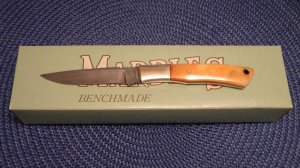 Marbles Bench Made by Tak Fukuta Seki Japan Bone Damascus Fixed Blade Knife c.1990's - NIB