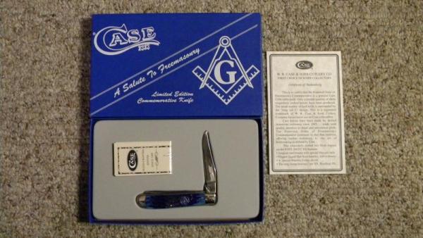Case XX USA 1 Dot (1999) Blue Bone B6207 SS Freemasonry Commemorative Mini Trapper Knife - NIB