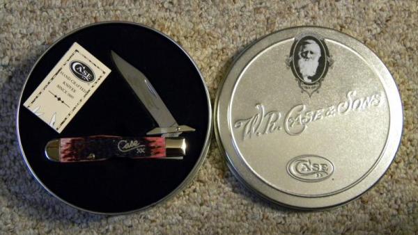 Case XX USA 2002 Cranberry Bone 6111 1/2L SS Cheetah Knife - New in Tin