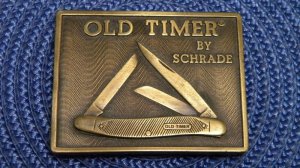 Schrade Cutlery Corp. Ellenville, NY Old Timer Brass Belt Buckle