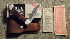 Schrade + LB5 USA Uncle Henry Wood Smokey Lockback Knife & Pouch - NIB