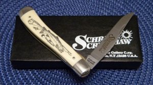 Schrade USA SC503 Scrimshaw Delrin Linerlock Trapper Knife c.1982 - NIB