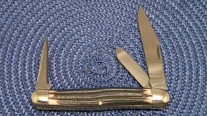 Queen Steel #37 Imitation Winterbottom Bone No Tang Stamp Etched Punch Stockman Knife - c.1960's