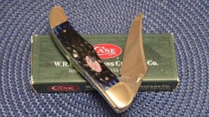 Case XX USA 2003 Navy Blue Bone 61265LC SS Mid Folding Hunter Linerlock Knife with Pocket Clip - NIB