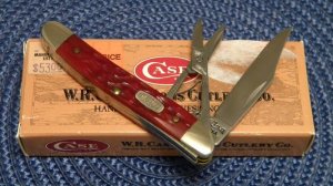 Case XX USA 4 Dot (1996) Dark Red Bone DR62087SS SC Little 2 Blade Stockman Knife w/Scissors - NIB