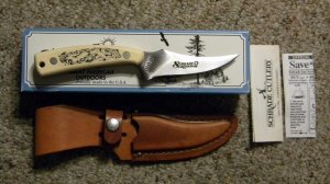 Schrade USA SC502 Scrimshaw Sharpfinger Fixed Blade Sheath Knife c. 1989 - NIB