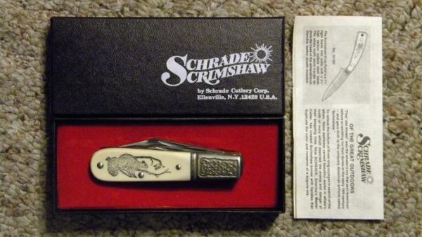 Schrade USA SC506 Scrimshaw Barlow Knife c. 1982 - NIB Schrade USA SC506 Scrimshaw Barlow Knife c. 1982 - NIB