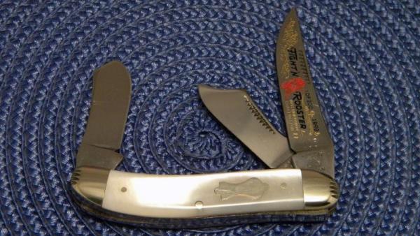 Fight'n Rooster Frank Buster Celebrated Cutlery Germany Pearl 1993 Fancy Stockman Club Knife Fight'n Rooster Frank Buster Celebrated Cutlery Germany Pearl 1993 Fancy Stockman Club Knife
