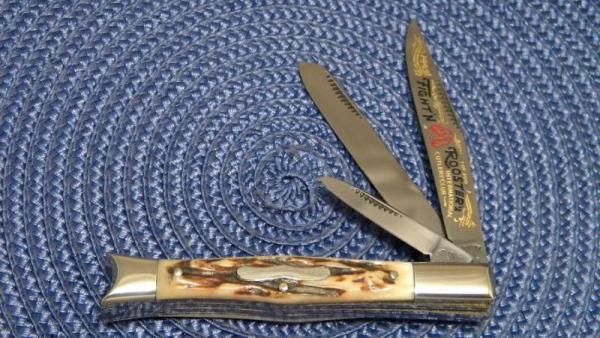 Fight'n Rooster Frank Buster Celebrated Cutlery Germany Stag 1992 3 Blade Fishtail Club Knife Fight'n Rooster Frank Buster Celebrated Cutlery Germany Stag 1992 3 Blade Fishtail Club Knife