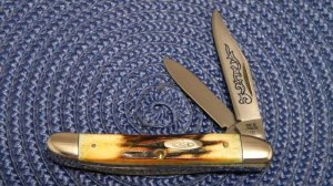 Case XX Stainless USA 3 Dot (1977) Stag 52087 SSP Blue Scroll Stockman Knife