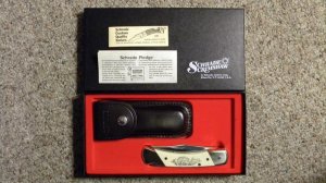 Schrade + USA SC507 Scrimshaw Lockback Knife & Pouch c. 1981 - NIB