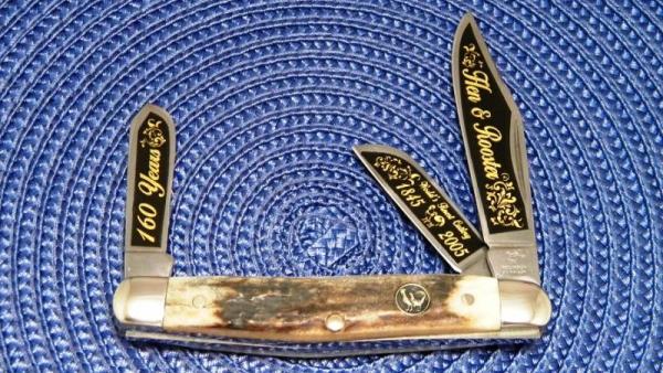Hen & Rooster Bertram Cutlery Solingen Germany 160th Anniversary Stag 313 DS Stockman Knife c.2005