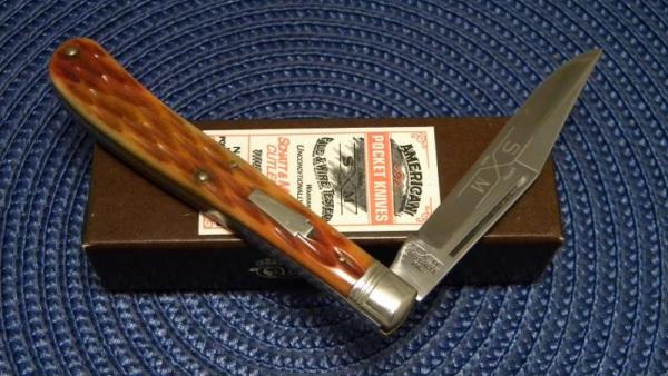 Schatt & Morgan Titusville PA. 1991 Bone 041811 Slimline Trapper Farmers Knife - NIB Schatt & Morgan Titusville PA. 1991 Bone 041811 Slimline Trapper Farmers Knife - NIB