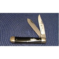Buck Creek Solingen Germany Black KKK Trapper Knife in Wood Coffin c.1995 Buck Creek Solingen Germany Black KKK Trapper Knife in Wood Coffin c.1995
