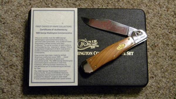 Case XX SS USA 1989 Cherry Wood CCH1050 George Washington Commemorative Coke Bottle Knife - NIB
