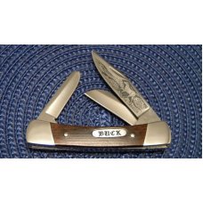 Buck 703 USA Aurum Etch Colt Wood 3 Blade Folding Knife Pre 1986 - NIB