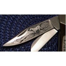 Buck 703 USA Aurum Etch Colt Wood 3 Blade Folding Knife Pre 1986 - NIB