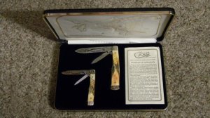 Case XX SS USA 1989 Stag 5215 & 5230 Gunstock Knife Set 