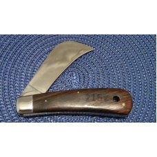 Queen Cutlery #1 Wood Linerlock Hawkbill Knife Etched Blade No Tang Stamp