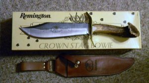 Remington Made in USA Limited Edition Crown Stag Bowie Fixed Blade Sheath Knife - NIB