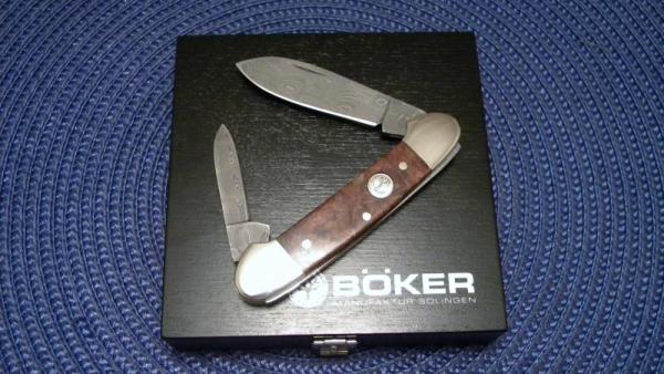 Boker Solingen Germany Walnut Damascus Canoe 2010 Annual Knife - NIB