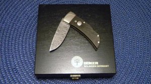 Boker Solingen Germany Bog Oak Damascus Lockback Knife - NIB