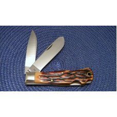 Camillus NY USA Imitation Stag # 716 Dual Lockback Knife & Leather Pouch - NIB