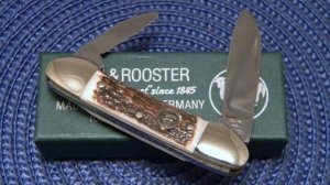 Hen & Rooster Solingen Germany Bertram Cutlery Rostfrei 102 DS Baby Butterbean Canoe Knife - NIB
