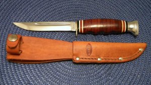 Ka-Bar Kabar 1232 USA Stacked Leather Fixed Blade Sheath Knife