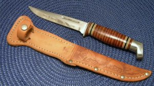 Boker Tree Brand USA 156B Stacked Leather Sheath Knife c.1950's-1960's