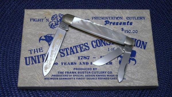 Fight'n Rooster Frank Buster Celebrated Cutlery Germany Pearl US Constitution Whittler Knife - NIB